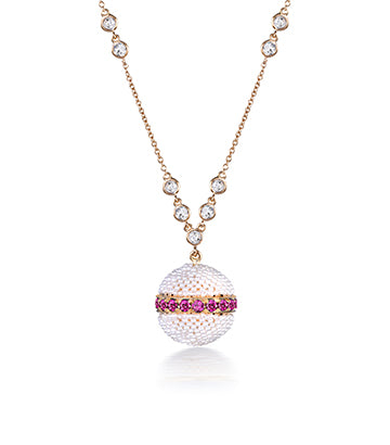 Pearl, Diamond and Pink sapphire necklace